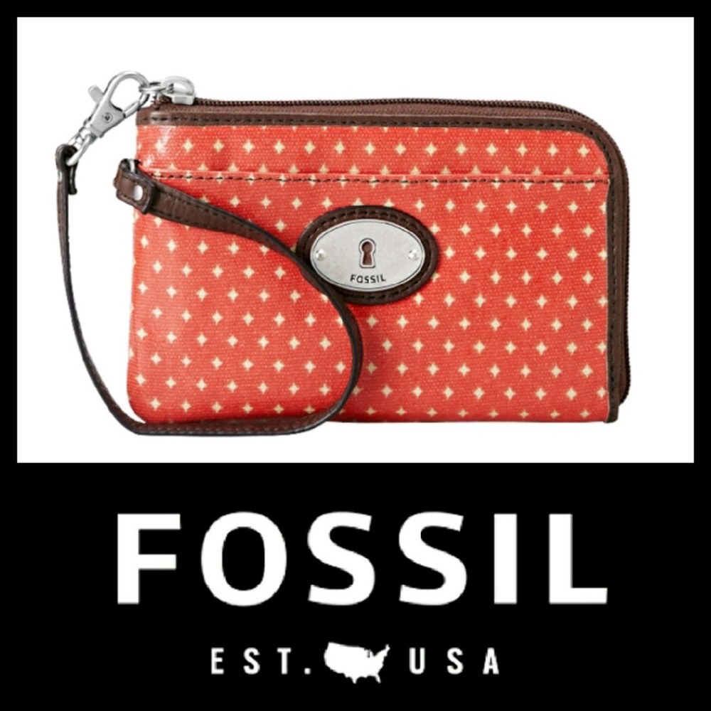 Fossil Red and Brown Wristlet Clutch